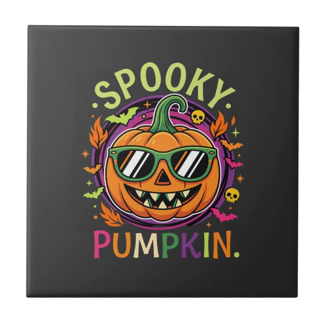 Halloween Spooky Pumpkin Sunglasses Vector Ceramic Tile (Front)