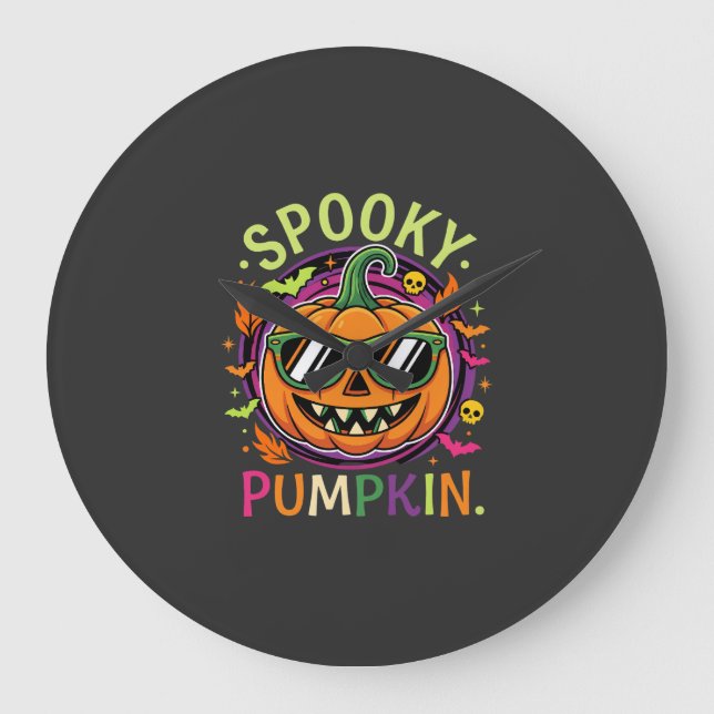 Halloween Spooky Pumpkin Sunglasses Vector Large Clock (Front)