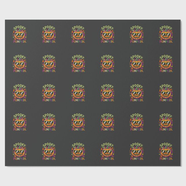 Halloween Spooky Pumpkin Sunglasses Vector Wrapping Paper (Flat)