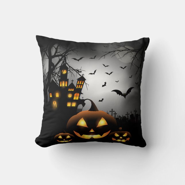 Halloween - Spooky Pumpkins Grey Moon - All Opt Cushion (Front)