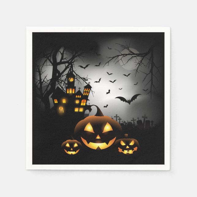 Halloween - Spooky Pumpkins Grey Moon - All Opt Napkin (Front)