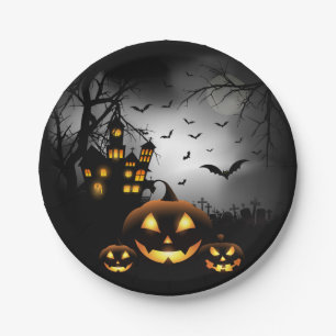 Halloween - Spooky Pumpkins Grey Moon - All Opt Paper Plate