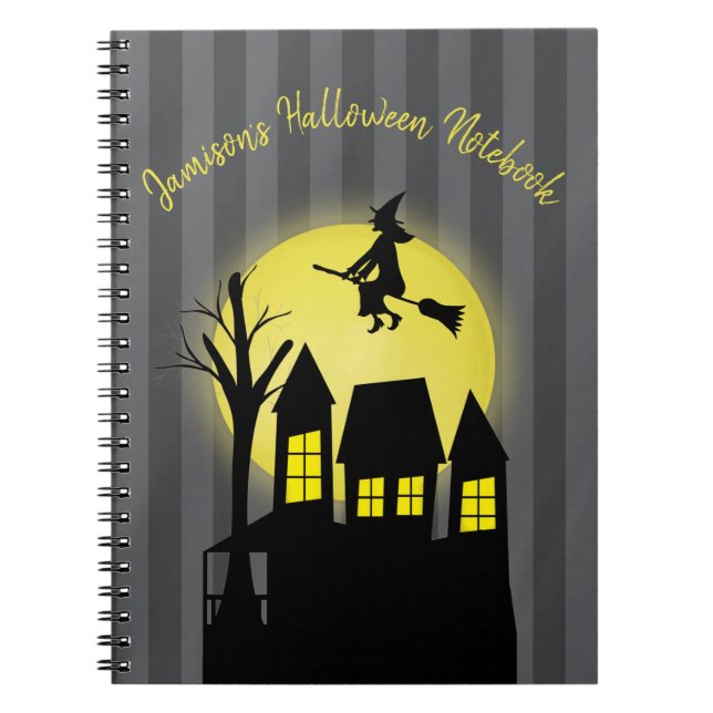Halloween Spooky Scary Moonlight Flying Witch Notebook (Front)
