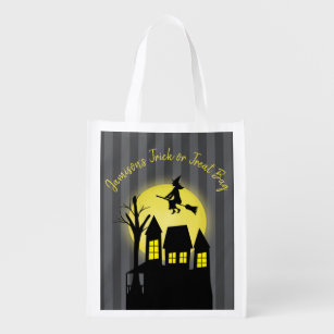 Halloween Spooky Scary Moonlight Flying Witch Reusable Grocery Bag