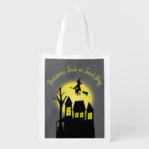Halloween Spooky Scary Moonlight Flying Witch Reusable Grocery Bag