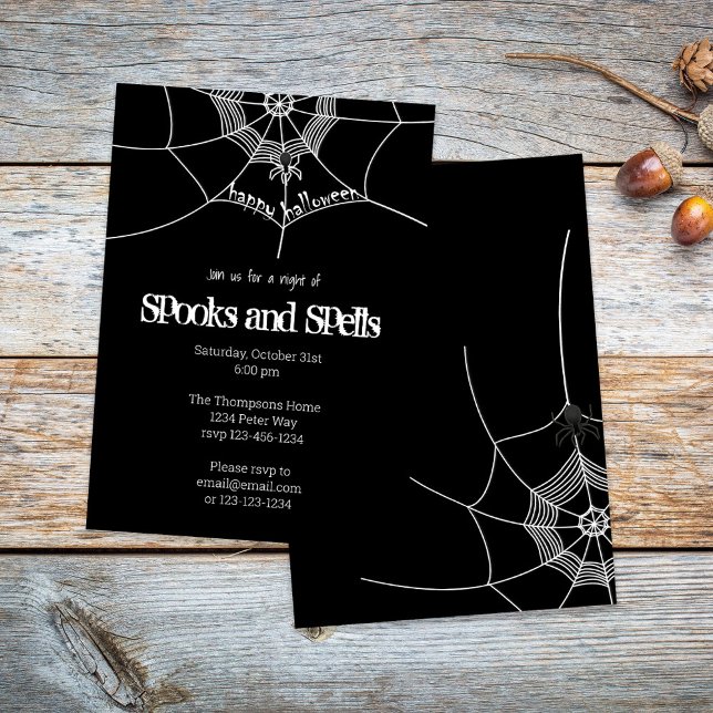 Halloween Spooky Scary Spider Web Cute Party Invitation (Halloween Spooks and Spells custom invitation.)