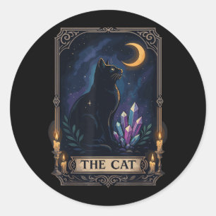 Halloween Spooky Season Floral Mystical Black Cat Classic Round Sticker