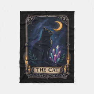 Halloween Spooky Season Floral Mystical Black Cat Fleece Blanket