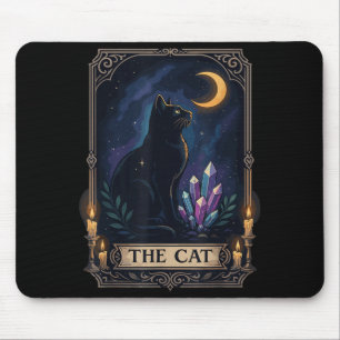 Halloween Spooky Season Floral Mystical Black Cat Mouse Pad
