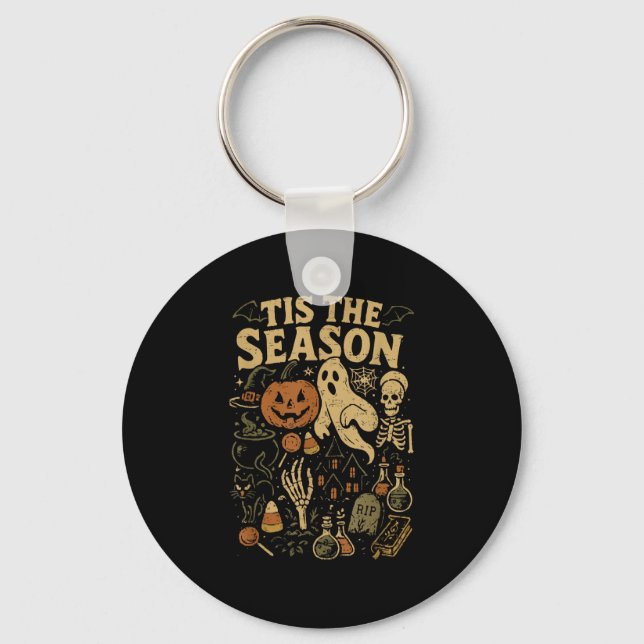 Halloween Spooky Season Pumpkin Witch Tis The Seas Key Ring (Front)