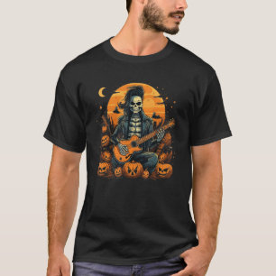 Halloween Spooky Season Skeleton Playing Guitar T-Shirt