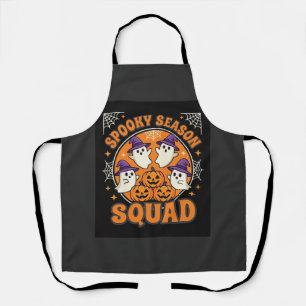 Halloween Spooky Season Squad Ghost Pumpkin Design Apron