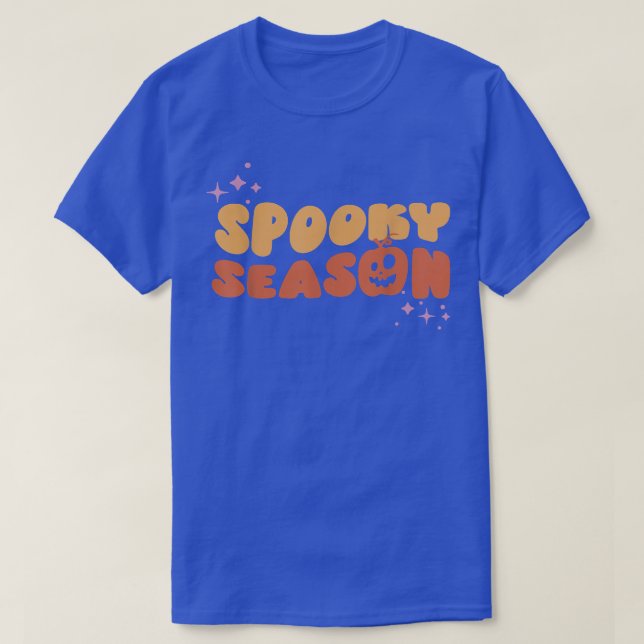 Halloween Spooky Season Wavy Retro Tet with pumpki T-Shirt (Design Front)