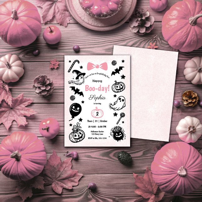 Halloween Spooky Simple Pink Ribbon Girl Birthday  Invitation (Creator Uploaded)
