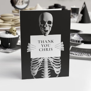 Halloween Spooky Skeleton Custom Black Thank You Card