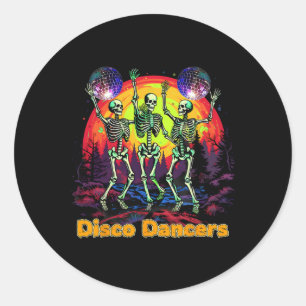 Halloween Spooky Skeleton Disco Dancers Dancing Classic Round Sticker