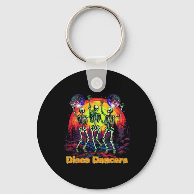 Halloween Spooky Skeleton Disco Dancers Dancing  Key Ring (Front)