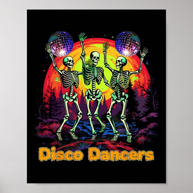 Halloween Spooky Skeleton Disco Dancers Dancing  Poster (Front)