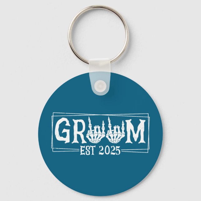 Halloween spooky skeleton engagement wedding bride key ring (Front)