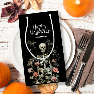 Halloween Spooky Skeleton Pink Floral Black Small Gift Bag