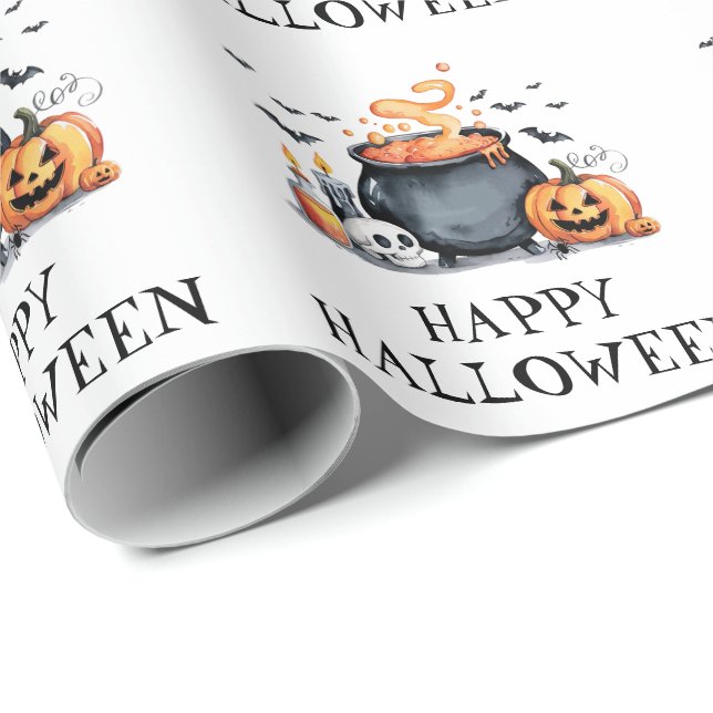 Halloween Spooky skull Pumpkin Bats Cauldron       Wrapping Paper (Roll Corner)