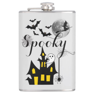Halloween Spooky Spider bats witch haunted house  Hip Flask