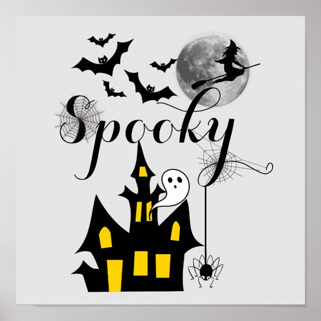 Halloween Spooky Spider bats witch haunted house Poster (Front)