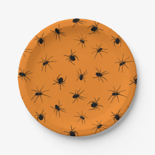 Halloween Spooky Spiders Orange Party Paper Plate