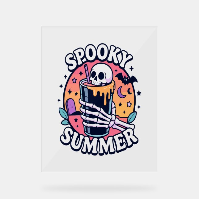 Halloween Spooky Summer Skeleton Drink Acrylic Sign (Front)