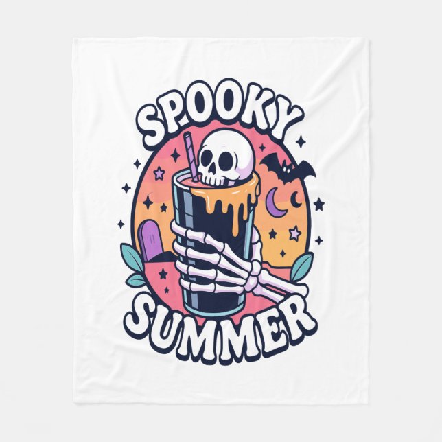 Halloween Spooky Summer Skeleton Drink Fleece Blanket (Front)