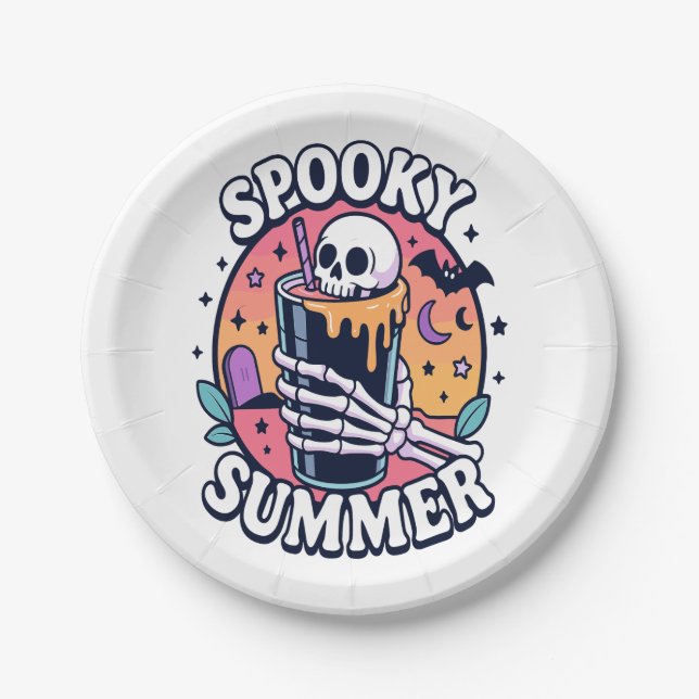 Halloween Spooky Summer Skeleton Drink Paper Plate (Front)