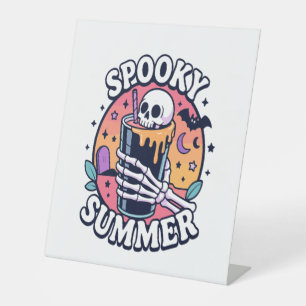 Halloween Spooky Summer Skeleton Drink Pedestal Sign
