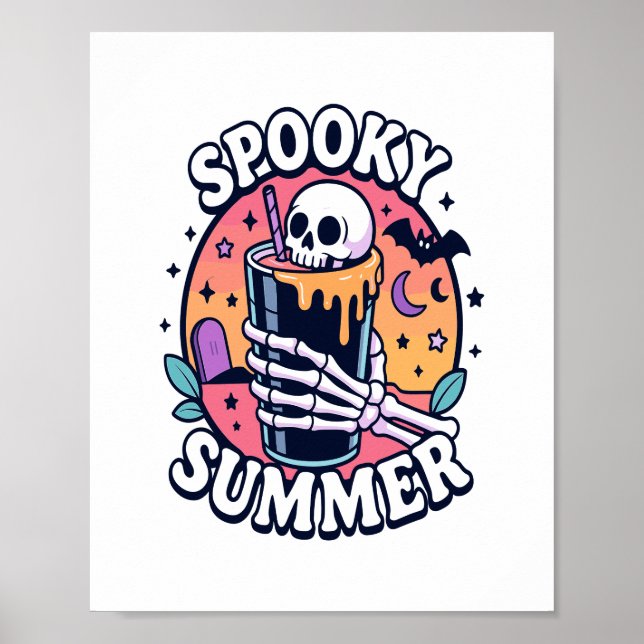 Halloween Spooky Summer Skeleton Drink Poster (Front)