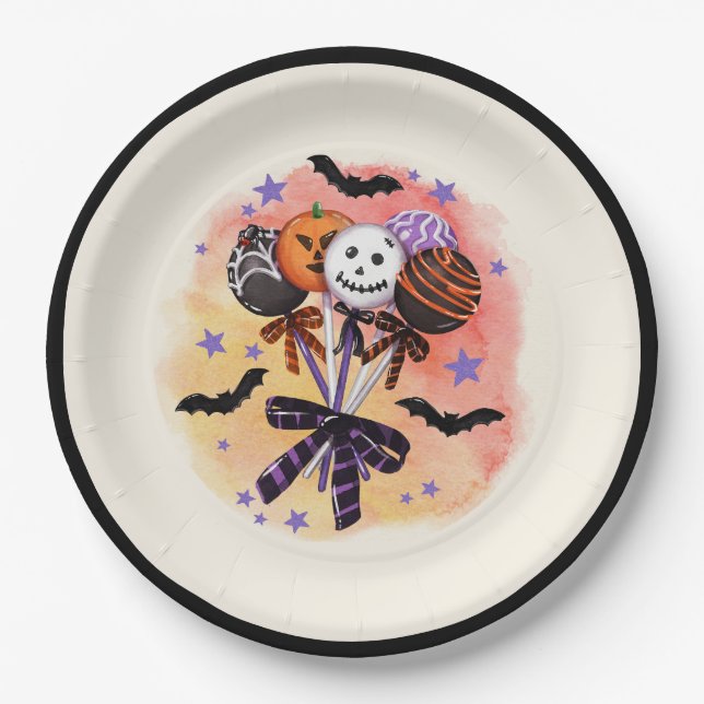 Halloween Spooky Sweet Cake Pops Paper Plate (Front)