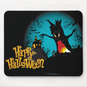 Halloween Spooky Tree and Haunted House Mouse Pad