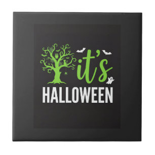 Halloween Spooky Tree Bats Vector Design_1 Ceramic Tile