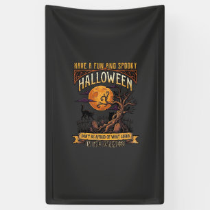 Halloween Spooky Tree Full Moon Black Cat Graveyar Banner