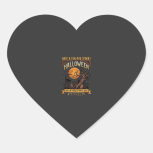 Halloween Spooky Tree Full Moon Black Cat Graveyar Heart Sticker