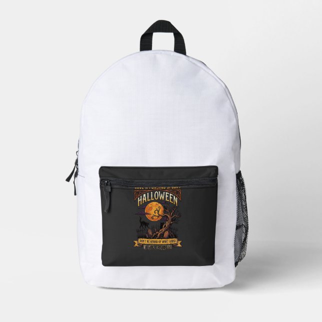 Halloween Spooky Tree Full Moon Black Cat Graveyar Printed Backpack (Front)