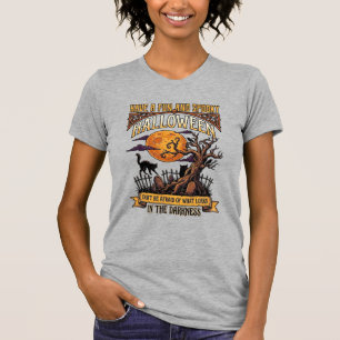 Halloween Spooky Tree Full Moon Black Cat Graveyar T-Shirt