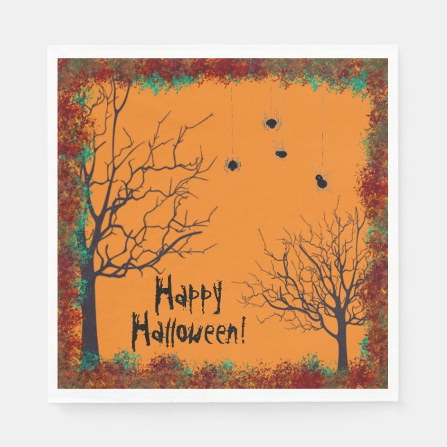 Halloween Spooky Tree Spiders |Happy Halloween Napkin (Front)