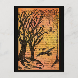 Halloween Spooky Trees Birds Spiderweb Postcard