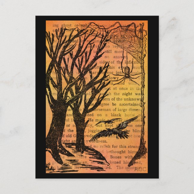 Halloween Spooky Trees Birds Spiderweb Postcard (Front)