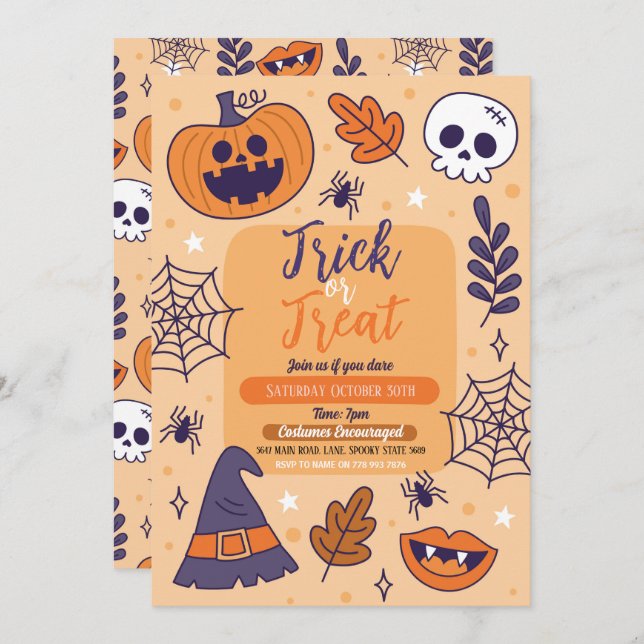 Halloween Spooky Trick or Treat Party Pumpkins Invitation (Front/Back)