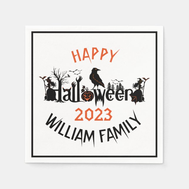 Halloween Spooky Typography Concept Design Napkin (Front)