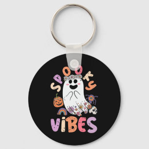 Halloween Spooky Vibes Cute Ghost Groovy Costume W Key Ring