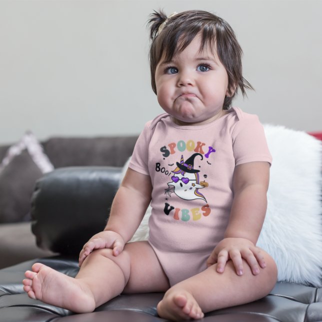 Halloween Spooky Vibes Retro cute unicorn ghost Baby Bodysuit (Creator Uploaded)