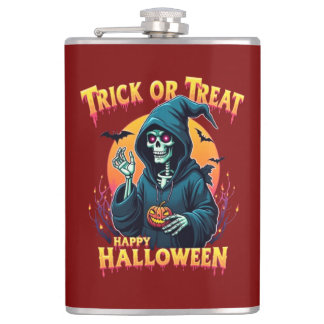 Halloween Spooky Vibes: Trick or Treat Skeleton Hip Flask
