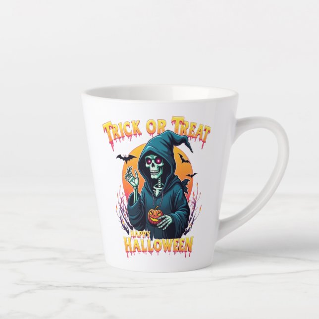 Halloween Spooky Vibes: Trick or Treat Skeleton Latte Mug (Right)