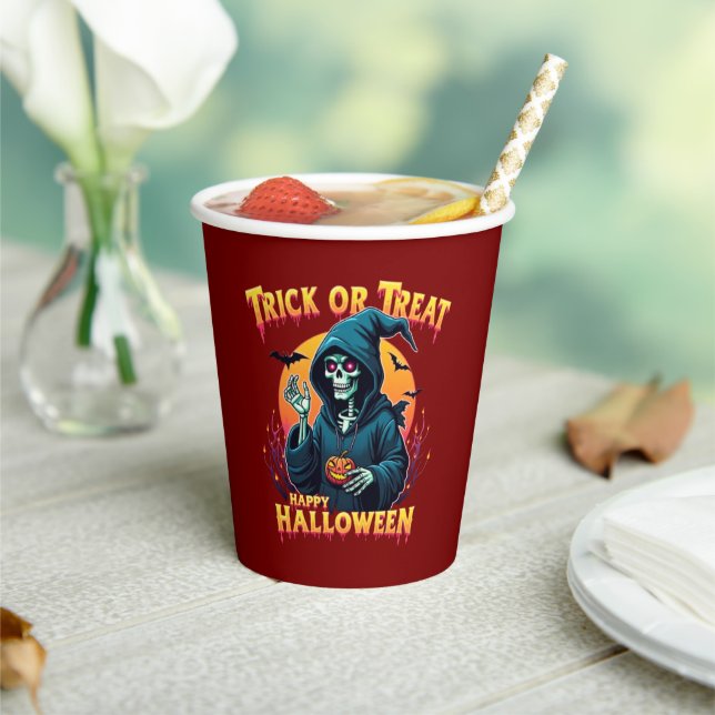 Halloween Spooky Vibes: Trick or Treat Skeleton Paper Cups (Insitu)